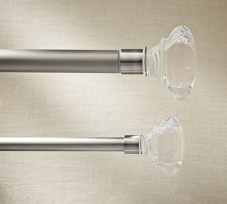 PB Standard Glass Square Finial & Curtain Rod Pewter Pottery Barn